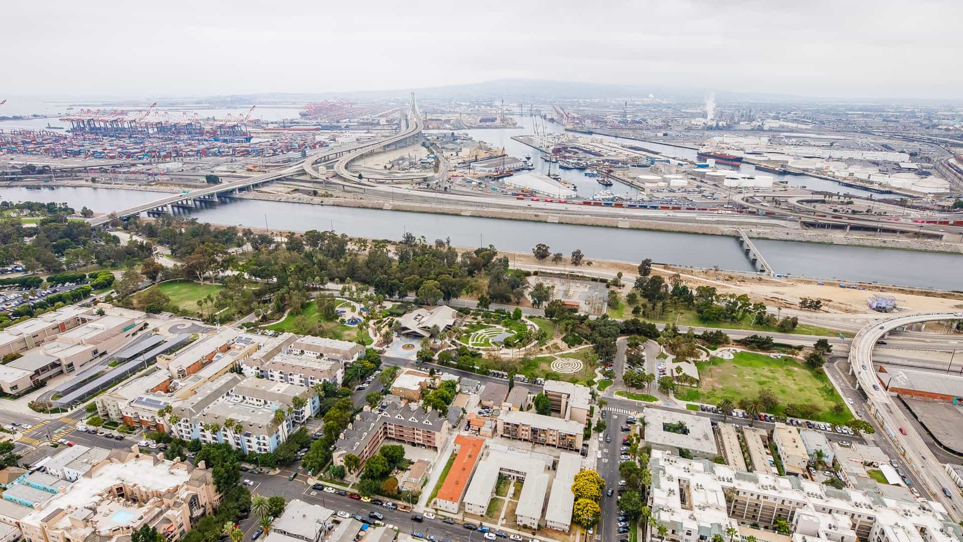 Aerial shot of Chavez Park Latino Cultural Center, Long Beach, CA